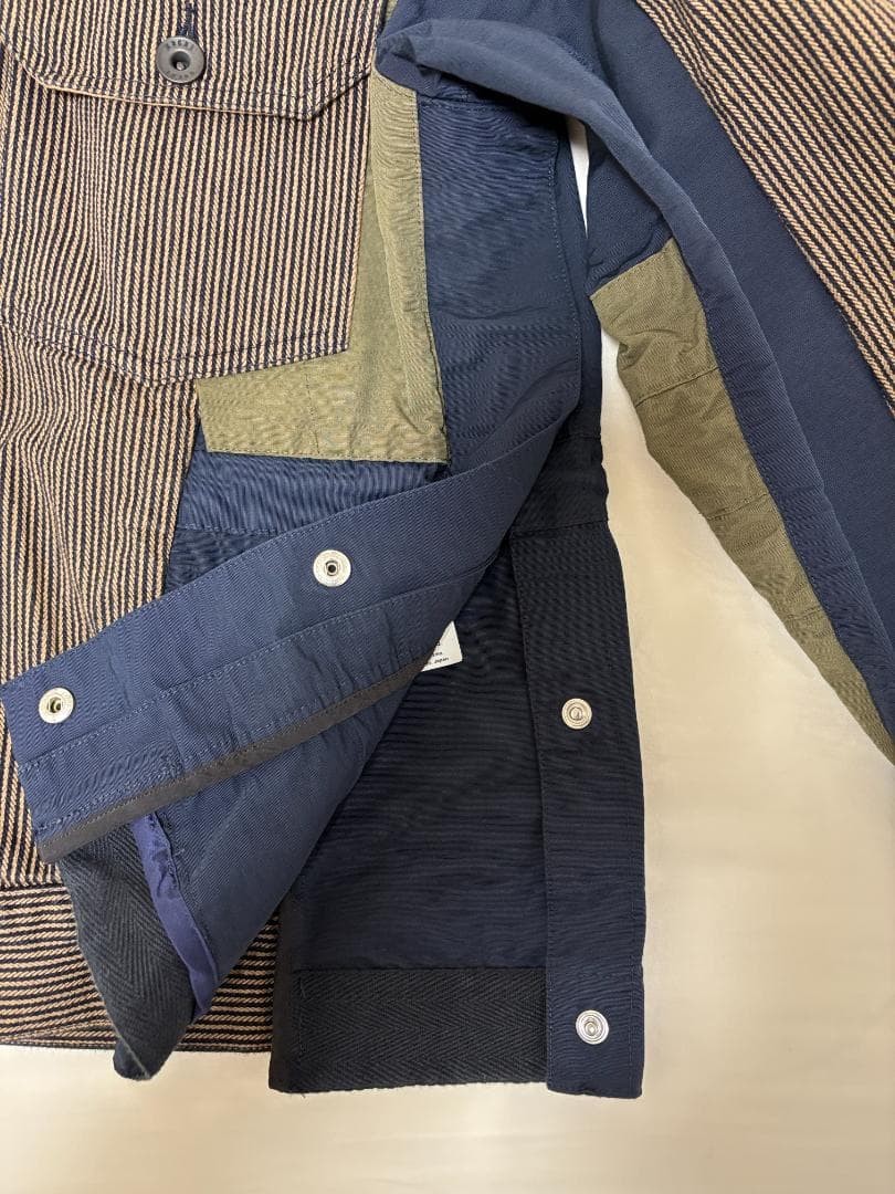 sacai Patchwork Button Jacket Hickory Stripe Used… - image 5