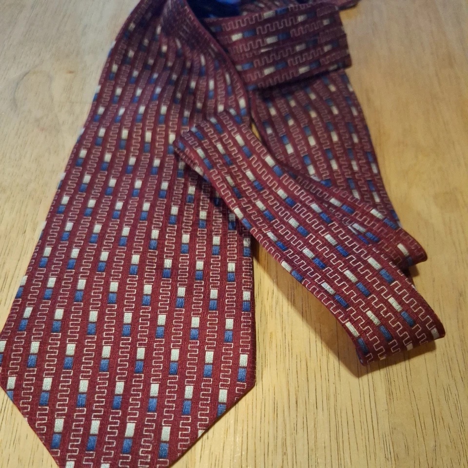 Corbata Fumagalli’s Studio 100% Seda Italia Hecha en EE. UU. Borgoña Azul Crema Foto 2 de 4