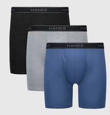Hanes Men  s 3 Boxer Briefs   Blue Gray Black Cool Comfort Cotton Underwear