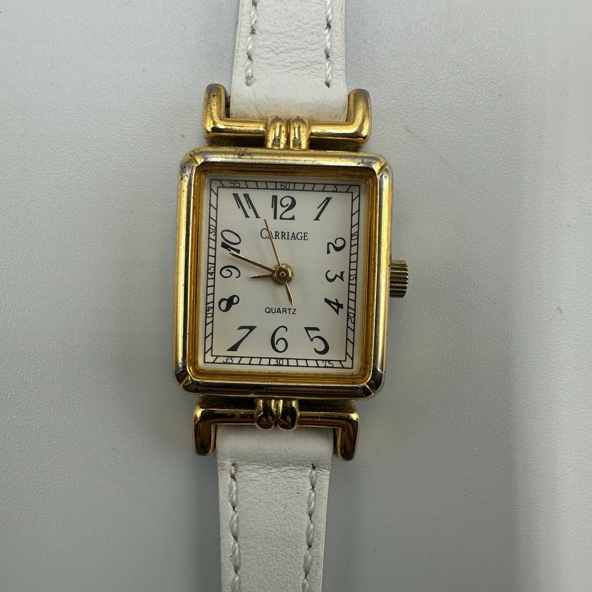 Carriage Watch Women Gold Tone Rectangle Case White Leather  display picture 1