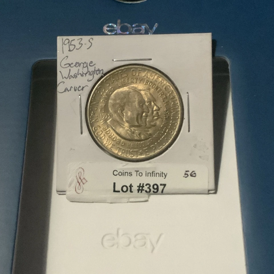 1953-S Washington/Carver Silver  Half Dollar RARE Amazing Gold Toning 🔑date - Image 3 of 4