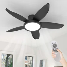 42" Low Profile Black Ceiling Fans with LED Light Flush Mount Remote APP Control