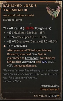 Banished Lords 1GA Amulet Season 12 SC D4 PS5