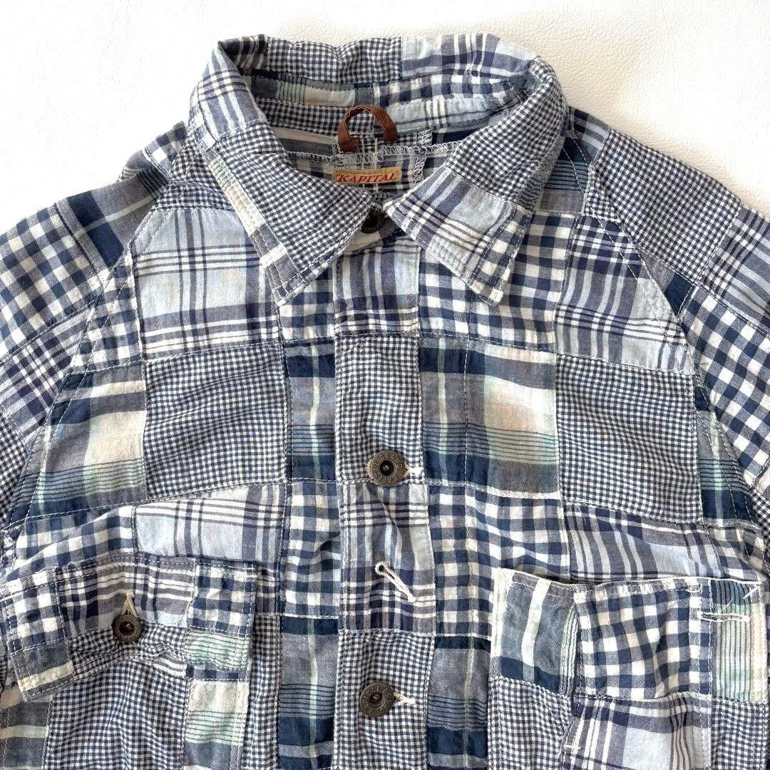 KAPITAL Patchwork Cotton Jacket Raglan Sleeve Blu… - image 3