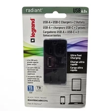Legrand radiant 15Amp 125V Decorator Duplex Outlet+60Amp Type A/C USB Black NEW