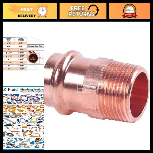 1-1/4" MIP x Press Copper Male Adapter Fitting - LF Pressure Connection for Plum