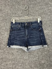 American Eagle Shorts Womens 6 Super Hi Rise Shortie Blue Dark Wash Denim Cuffed