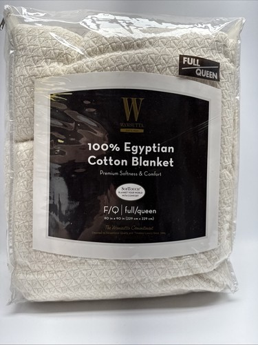 New Wamsutta 100% Egyptian Cotton Blanket Full/Queen 90" x 90" SofTouch Ivory