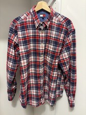 Vintage 90s Tommy Hilfiger Plaid Button-Down Shirt Red Navy White Long Sleeve L