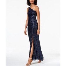 NWT Adrianna Papell Navy Sequin One Shoulder Formal Gown (Size US 8)