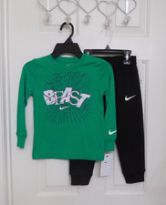 NWT 2pc Nike Green Beast Shirt  Black Joggers Set sz 4
