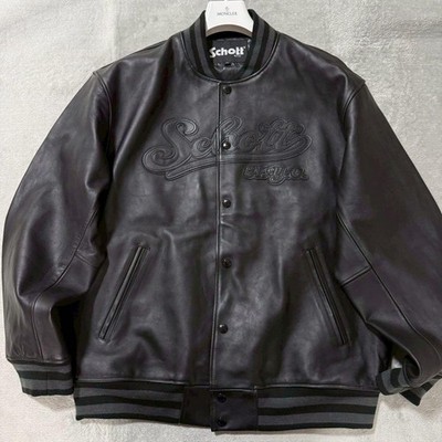 Schott Full Leather Stadium Jacket Men's Lambskin Black 2XL #FF BCB