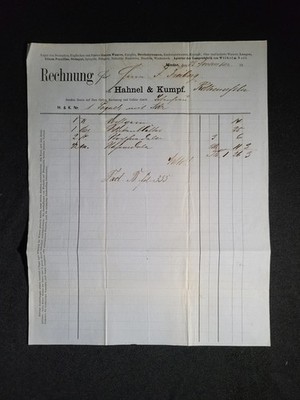 Rechnung - Minden - Hahnel & Kumpf - 23. November 1872