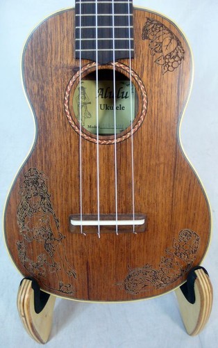 Alulu solid mahogany soprano ukulele, laser hawaiian girl pattern UMS05 - Picture 3 of 6