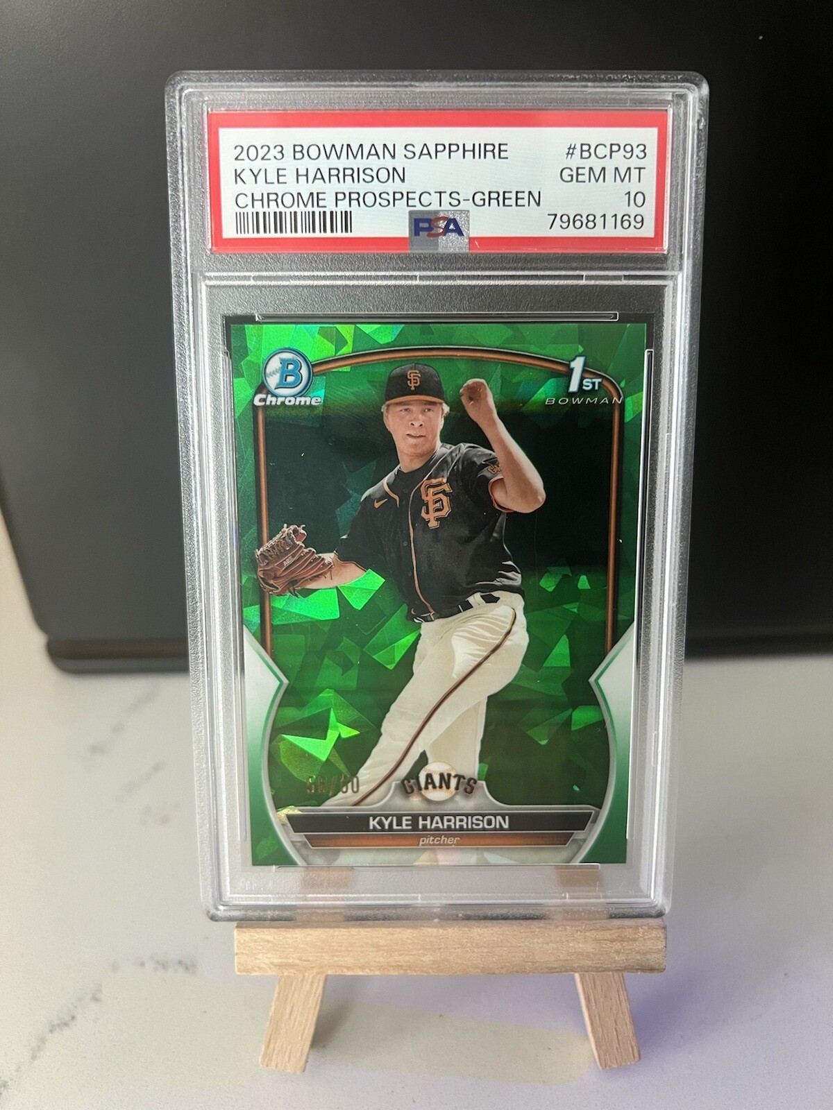 2023 Bowman Chrome Sapphire Kyle Harrison 1st Green /60 PSA 10