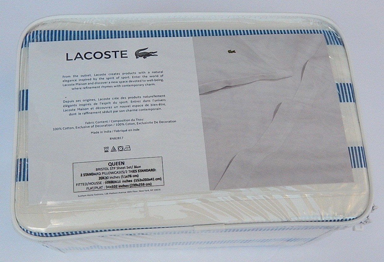 LACOSTE BRUSHED TWILL SHEET SET BRISTOL STRIPE QUEEN 100 COTTON NEW AUTHENTIC eBay