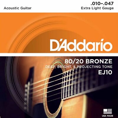 D'Addario EJ10 80/20 Bronze Acoustic Guitar Strings 10-47 Extra Light
