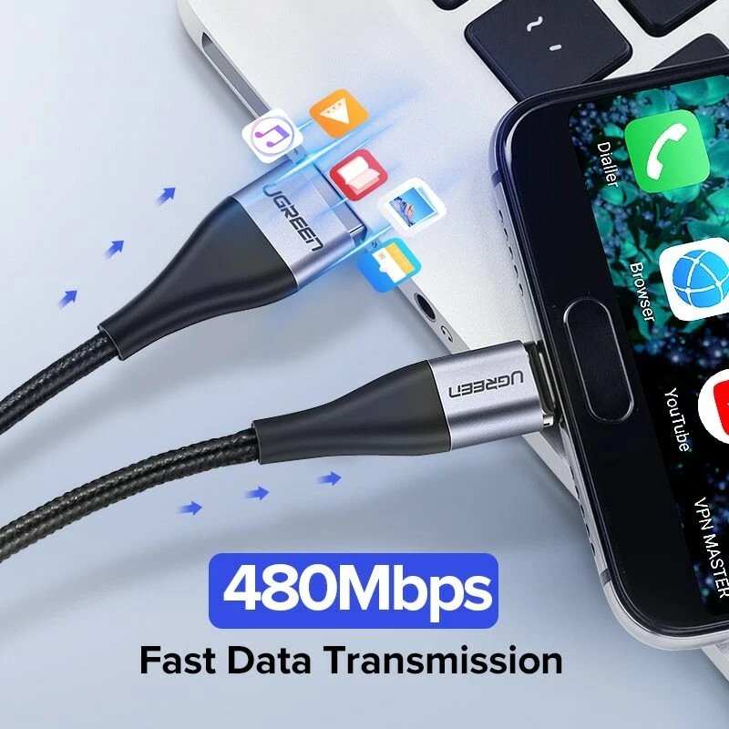 Cable Micro USB Ugreen Magnético Reversible Tipo C 3A Carga Rápida Sincronización de Datos 1m Foto 4 de 4