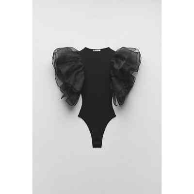 zara-organza-ruffle-rib-bodysuit-black-0858-330-ebay