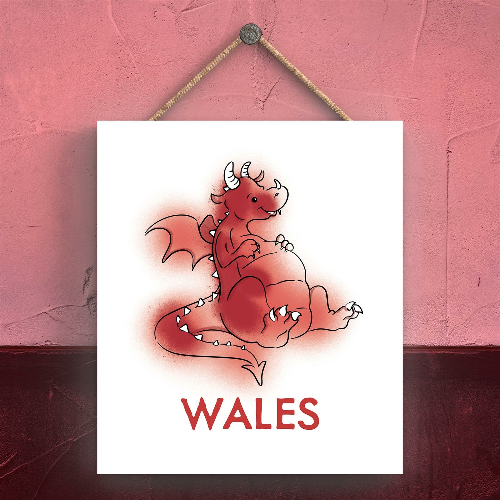 WALES CUTE WELSH DRAGON SIGN DECORATIVE HANGING WOODEN PLAQUE