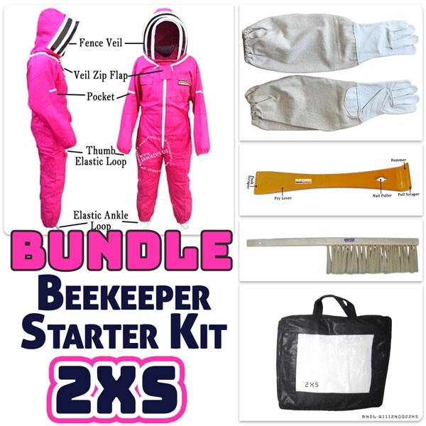 Jawadis Full Body Bee Suit Bundle – Fuchsia – 2XS Gloves, Hive Tool & Brush