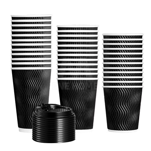 Vivva Disposable Coffee Cups With Lids Healthy Paper Takeaway for Home Party - Picture 14 of 23