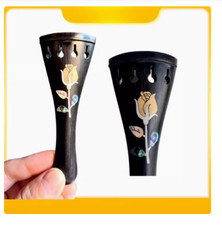 Nice Carved ebony wood violin tailpiece 4/4 full size. Inlay flower 4