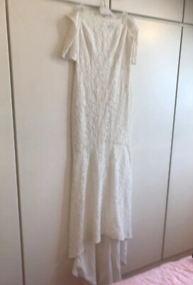 OASIS STUNNING WHITE IVORY BRIDAL LACE BARDOT FISHTAIL WEDDING DRESS UK  SIZE 12 | eBay