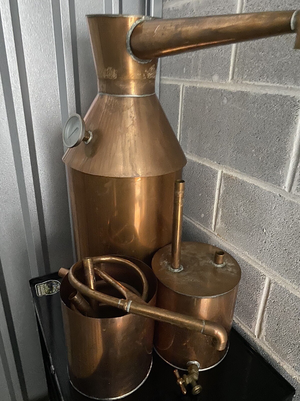 10 Gal  Large Cap Copper Moonshine Still with Thumper And Worm  Used Patina
