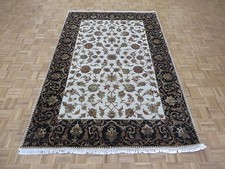 5'11 x 9'2 Hand Knotted Ivory Black Persian Tabriz With Silk Oriental Rug G5229