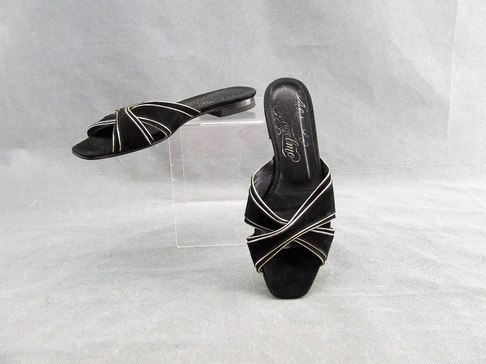 Alejandro Ingelmo Black Suede Leather Slides Metallic Gold Trim Sandals 38.5 — 第 3/4 张图片