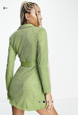 Glitter Belted Blazer Dress In Olive | eBay UK