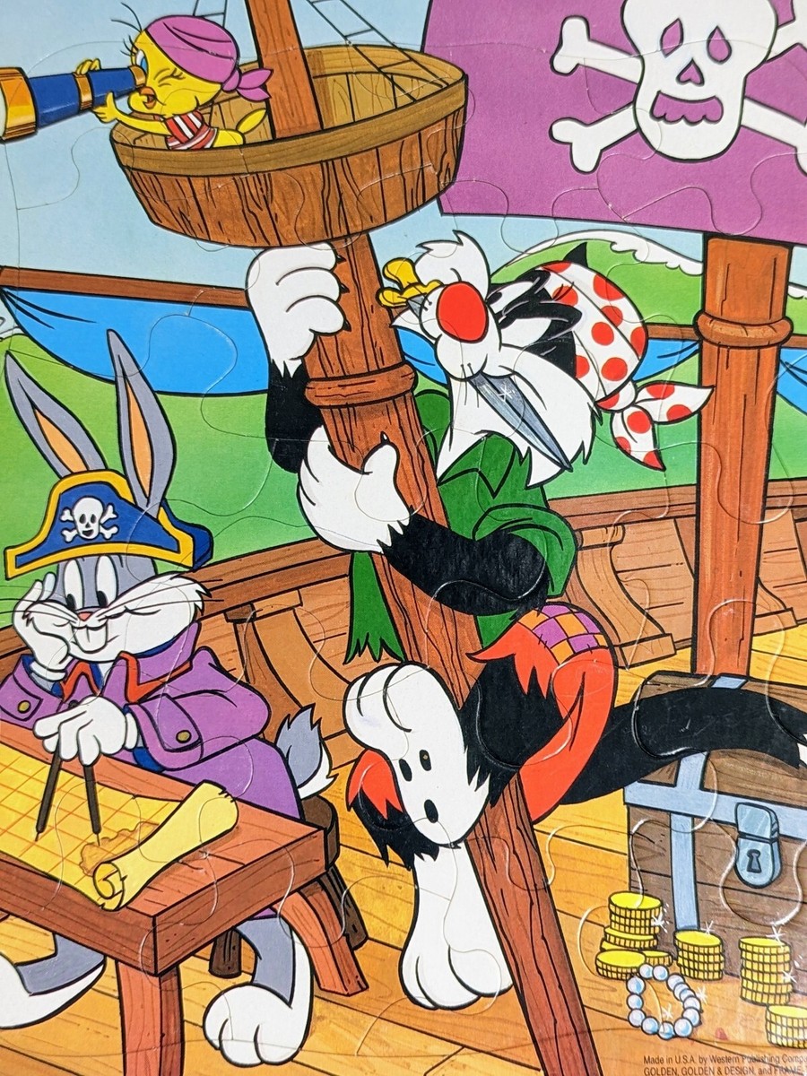 1990 LOONEY TUNES Bugs Bunny Pirate Ship 20 Piece Golden Frame