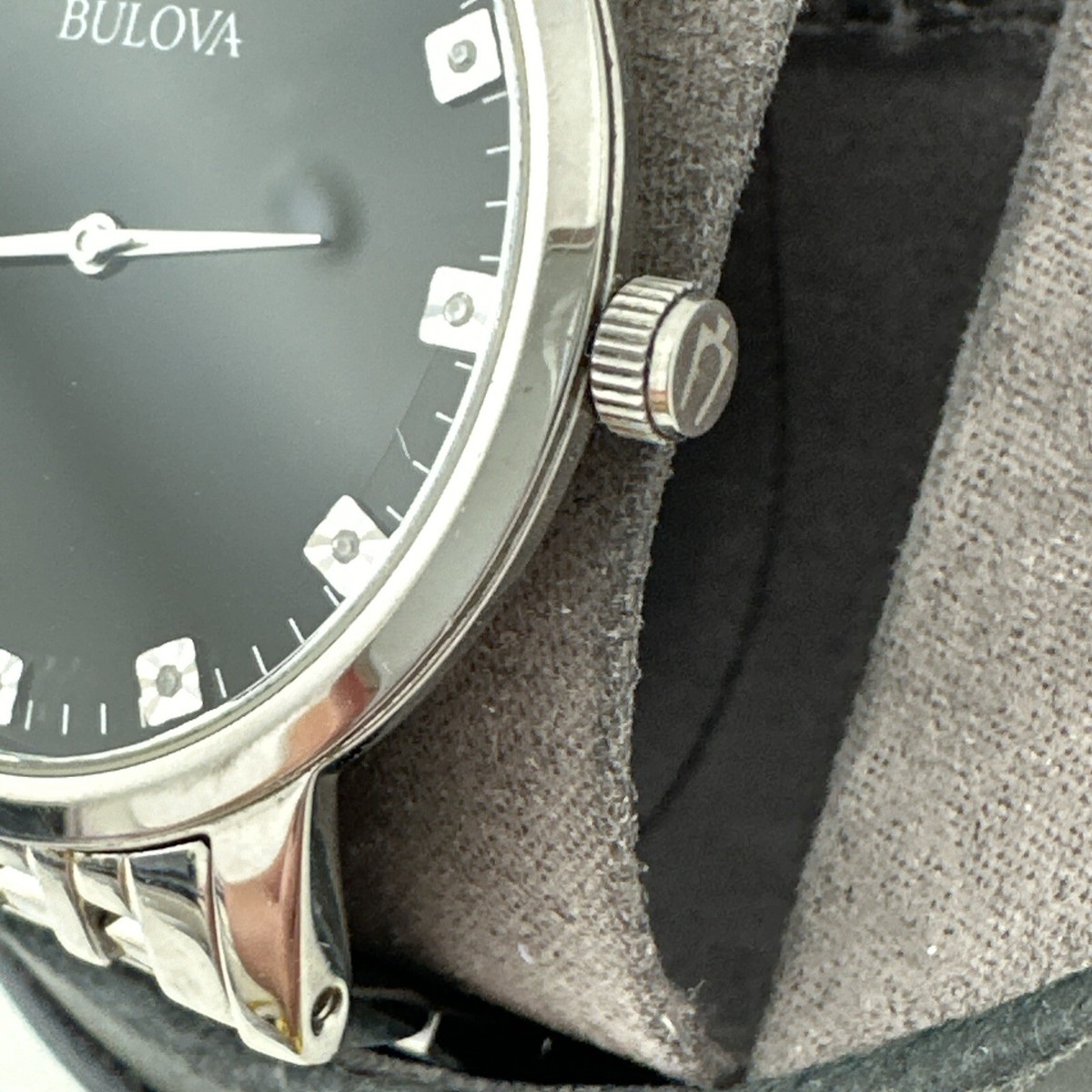 Men's Bulova 96D106 Stainless Steel Case Diamond Accented Black