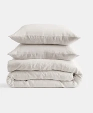 Quince European 100% Linen Duvet Set SAND Full Queen NWOT Open Box