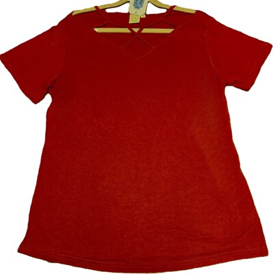 Grace + Emma Womens Crisscross V-Neck Short Sleeve Top Mulitple Colors Small