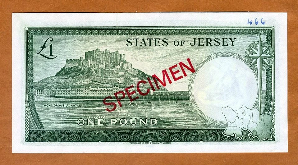 Jersey, SPECIMEN, 1 pound, ND (1963), QEII, P-8s1, Sig. 1 UNC - Image 2 of 2
