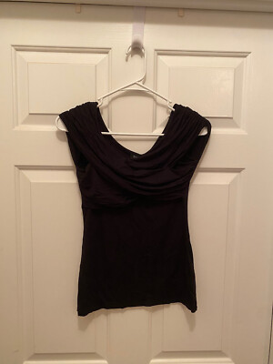 White House Black Market Women's Crossover Front Black Blouse Sleeveless Top XXS