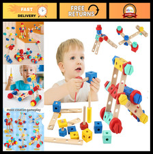 Wooden Nut  Bolt Building Toy - Montessori STEM Construction Set for Kids 3 