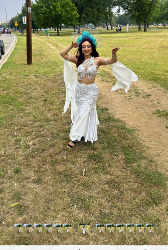 Women’s White Solid Chiffon Belly Dance Costume Set Beaded Bra Belt Skirt