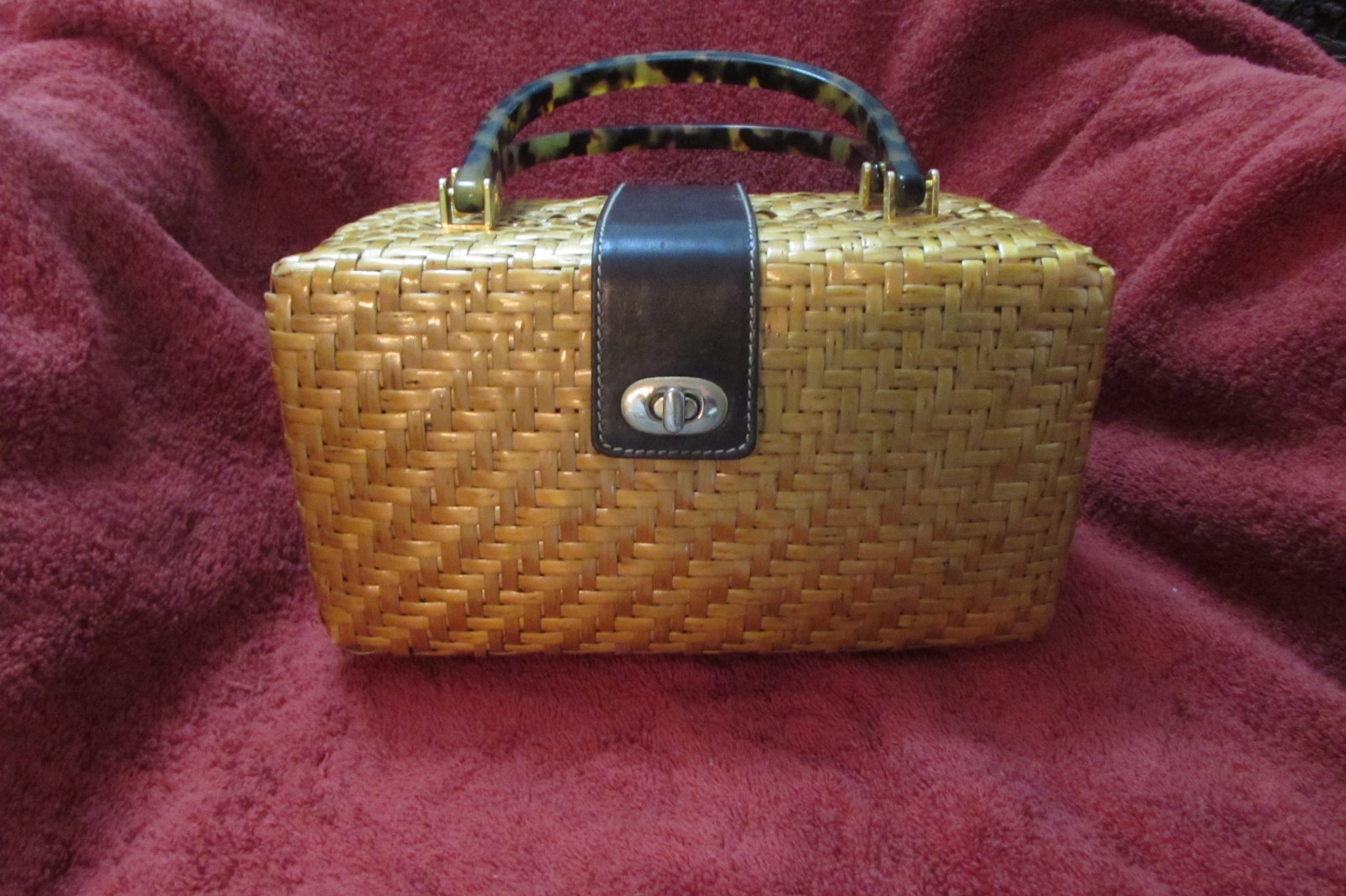 Vintage Kate Spade Italian  Wicker Purse Tortoise Handle 1990's