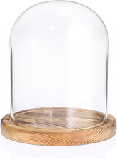 Glass Display Cloche Dome with Vintage Wooden Base, Decorative Clear Display Bel