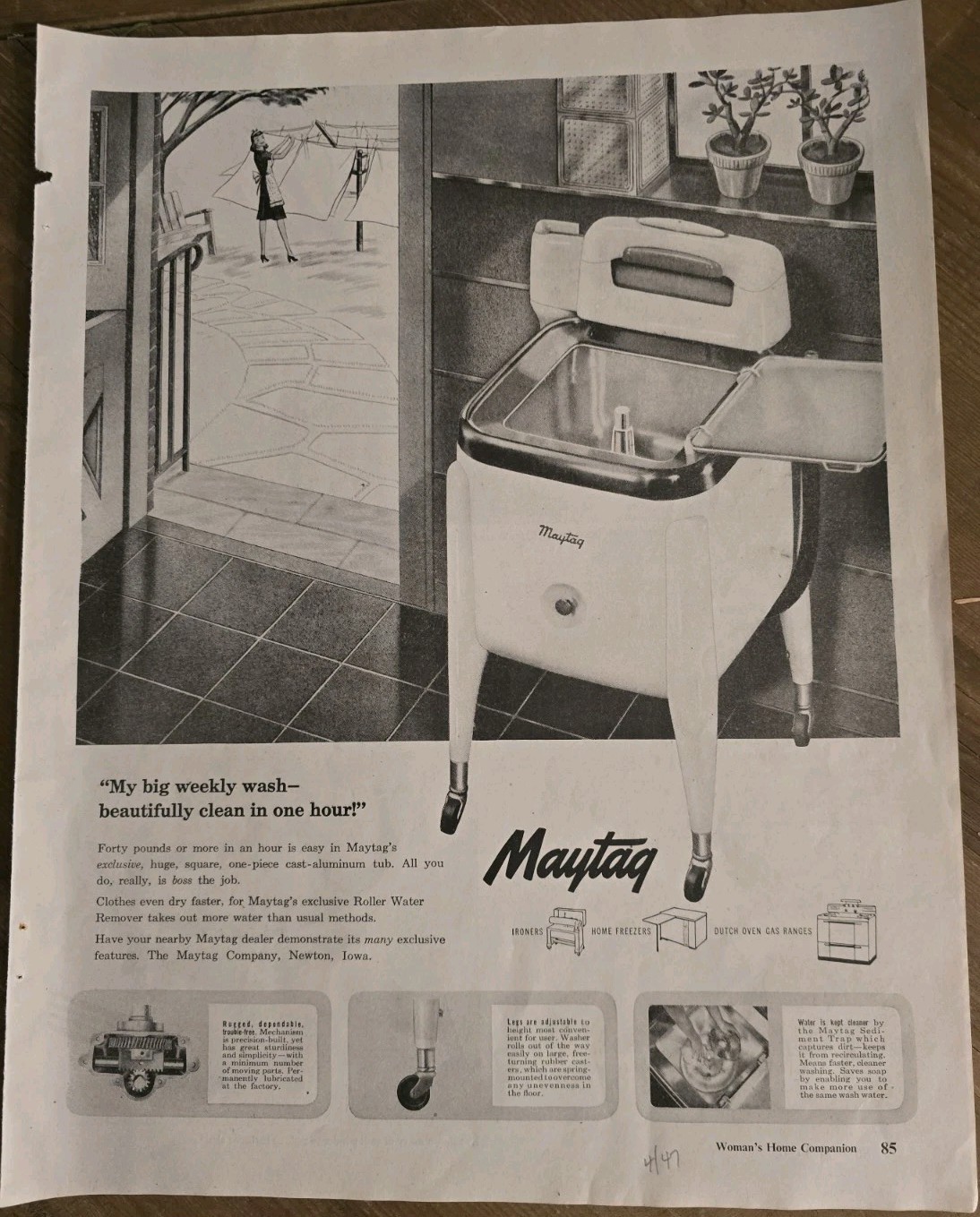 May Tag Ringer Washing Machine 1947 Maytag Wringer Washer washing machine cleans in one hour Vintage ...