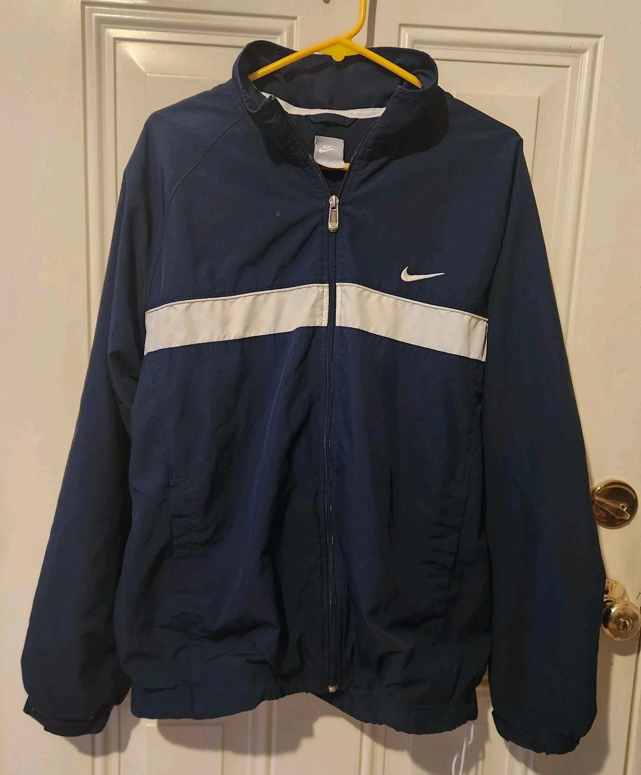 Nike Men's Y2K Blue/White Colorblock VTG Windbreaker Full Zip Pockets Jacket XL - product detail image 1