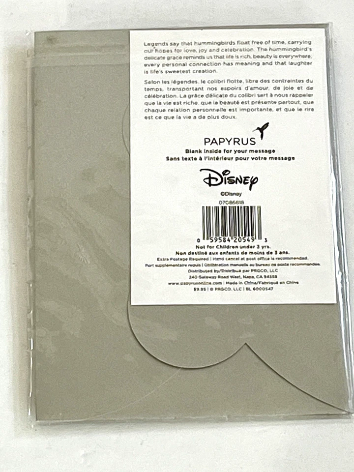 Papyrus  Disney Fashion Black Jacket  Humminbirds  Blank  Birthday Card - Image 4 of 4
