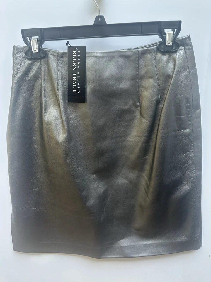 Saia Linda Allard Ellen Tracy prata/aço 100% couro tamanho 8 - Imagem 3 de 4