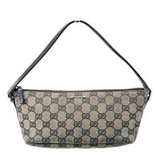 GUCCI Boat Bag GG Canvas Leather Hand Bag Accessory Pouch Black 07198 Authentic