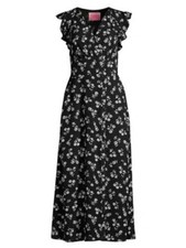 Kate Spade Dandelion Floral Ruffle Dress 4 Black White Midi Nerissa Button