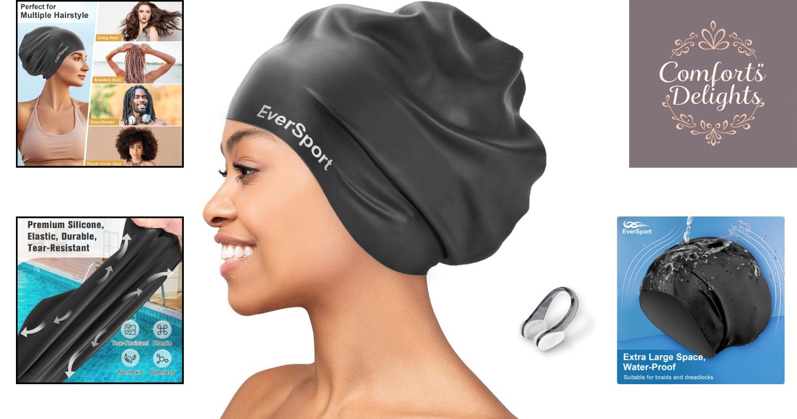 Professional Waterproof Silicone Large Swim Cap for Braids and Dreadlocks