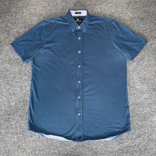 Buttercloth Shirt Men L Blue Geometric Icy Cotton Button Up Short Sleeve Stretch
